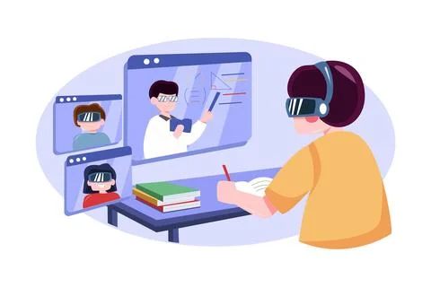 Students Using VR Tools For The Study Stock Illustration