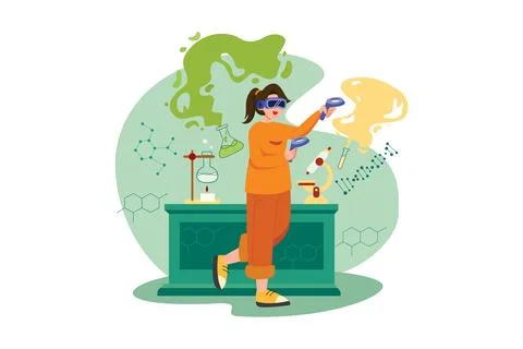 Students using VR tools for the study Stock Illustration