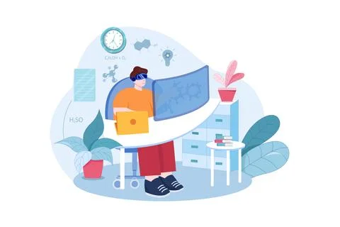 Students Using VR Tools For The Study Stock Illustration