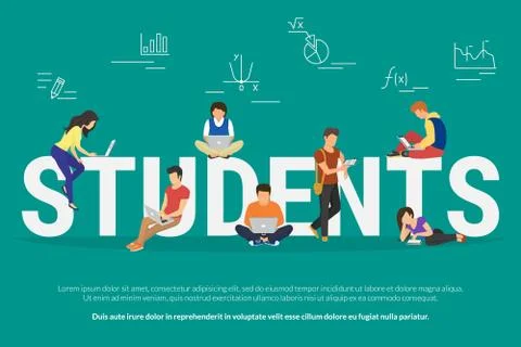 Students vector illustration of young people usinggadgets for e-learning Stock Illustration