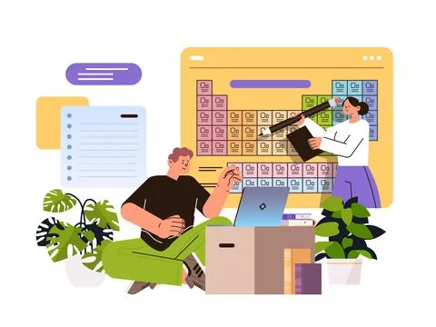 Students in virtual classroom using smart interactive board virtual attendance e Stock Illustration