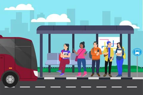 STUDENTS WAITING FOR BUS Stock Illustration