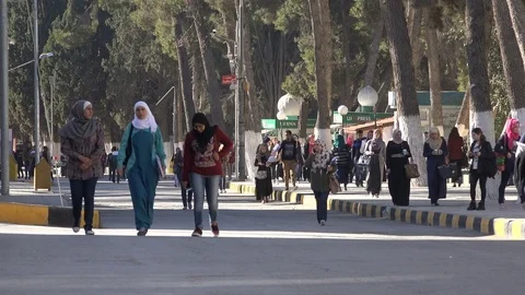 Students walk over campus University of Jordan in Amman, Middle East Stock Footage