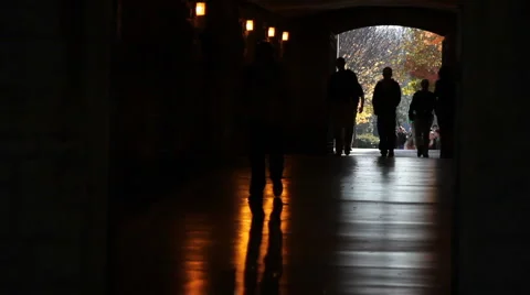 Students walk through campus tunnel Stock-Footage 5164842