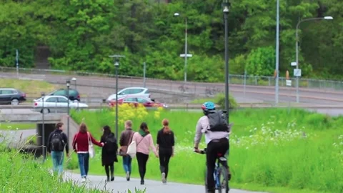 Students Walking And Biking In Campus Stock Video Pond5