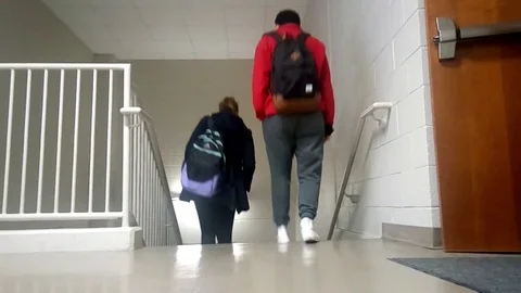 Students Walking Down Stairs Stock Footage 82879673