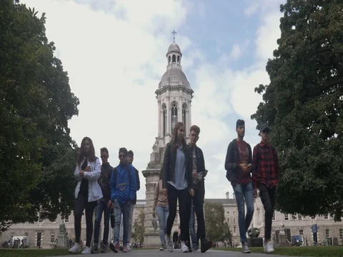 Students walking at Trinity College, Dublin Stock Footage 80125383