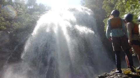 Students at a waterfall australia Stock Footage 46466692