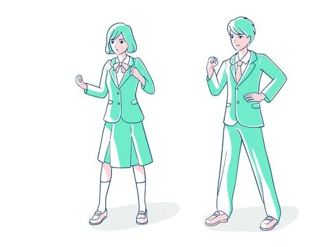 Students wearing a school uniform doing a fist pump.whole body. Stock Illustration