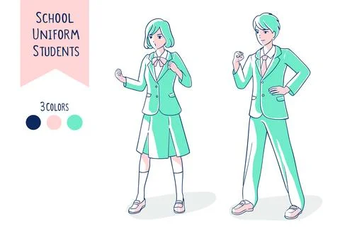 Students wearing a school uniform doing a fist pump.whole body. Stock Illustration