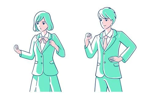 Students wearing a school uniform doing a fist pump.whole body. Stock Illustration