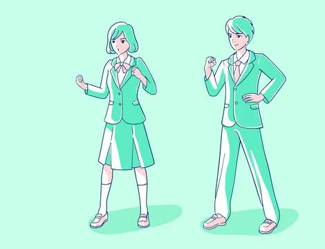 Students wearing a school uniform doing a fist pump.whole body. Stock Illustration