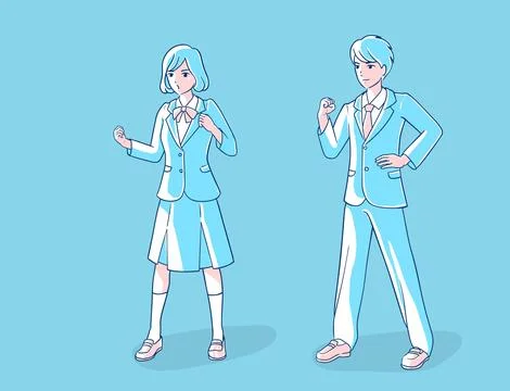 Students wearing a school uniform doing a fist pump.whole body. Stock Illustration