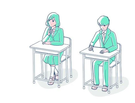 Students wearing a school uniform taking classes at school Stock Illustration