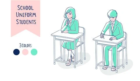 Students wearing a school uniform taking classes at school Stock Illustration
