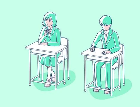 Students wearing a school uniform taking classes at school Stock Illustration