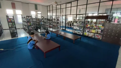 Students work on assignments in the campus library 库存影片 294678237