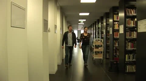 Students work in Jacob and Wilhelm Grimm-Center in Berlin Vídeo Stock 11493154