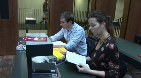 Students work in Jacob and Wilhelm Grimm-Center in Berlin Vídeo Stock 11493190