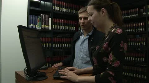 Students work in Jacob and Wilhelm Grimm-Center in Berlin Vídeo Stock 11493270
