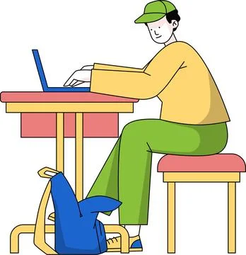 Students working assignment laptop Stock Illustration