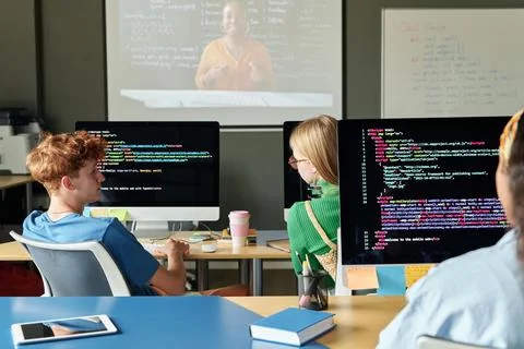 Students Working on Codes 스톡 사진