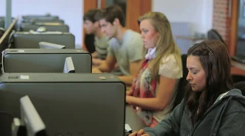 Students working in a computer class Stock Footage 12760701