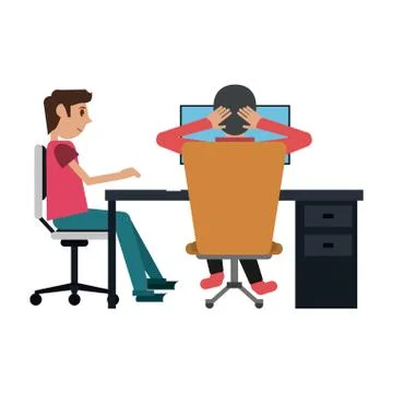 Students working with computer Stock Illustration