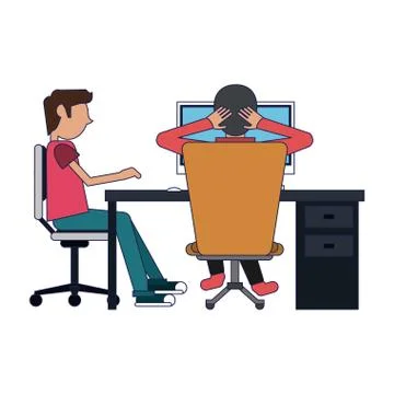 Students working with computer Stock Illustration