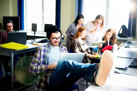 Students working on computers Stock Photos