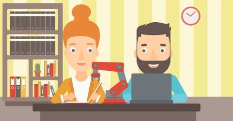 Students working on their project of robot Stock Illustration