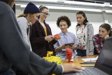 Students working together in 3d printing workshop Stock Photos