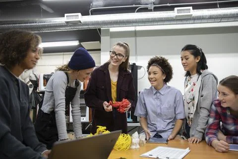 Students working together in 3d printing workshop Stock Photos
