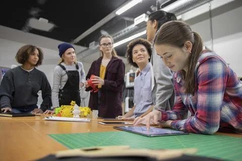 Students working together in 3d printing workshop Stock Photos