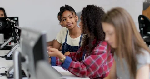 Students working together in a computer science class Stock Footage 93159189
