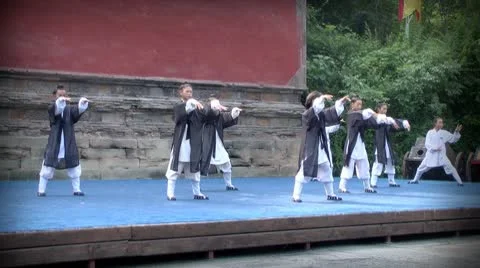 Students of Wudang monastery demonstrate Tai Chi exercises. Editorial use only. Video stock 10788541