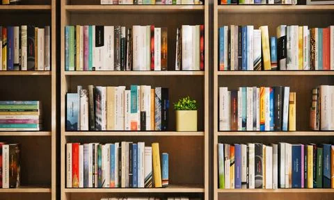 Studienraum oder Bibliothek Hintergrund mit Bücherregal 3d render of study.. Stock Photos