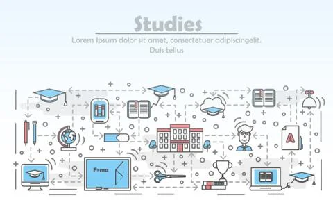Studies advertising vector flat line art illustration Stockillustratie