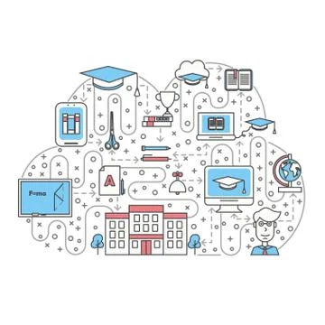 Studies cloud shaped vector flat line art illustration 스톡 일러스트