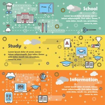 Studies concept vector flat line art banner set Stockillustratie