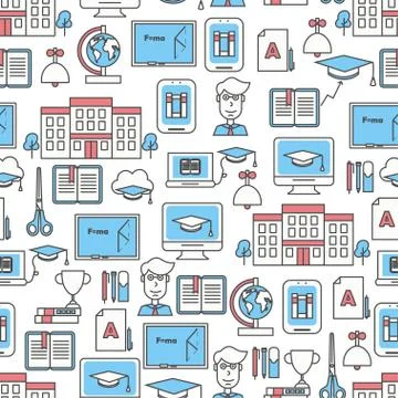 Studies vector flat line art seamless pattern 스톡 일러스트