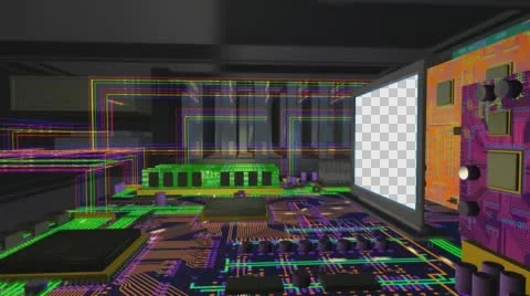 Studio 100 Angle B Inside A Computer With Moving Electrons Stock-Footage 60602790