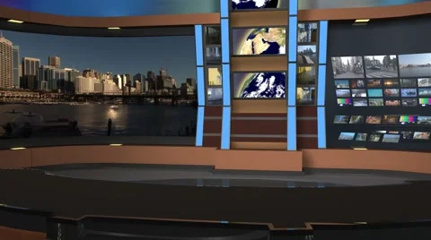 Studio 159 Angle B News Desk with Animated Control Room Stock-Footage 60607508