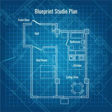 Studio Apartment Floor Plan Template Stock Illustration