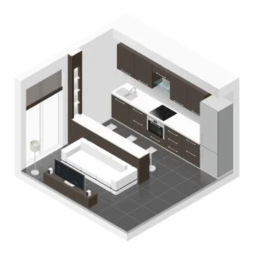 Studio apartment isometric icon set Stock Illustration