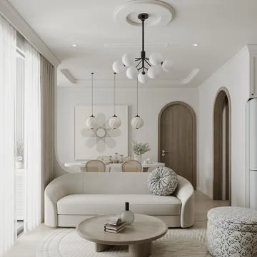 Studio Apartment modern interior design of a living room, sofa white color .. Stock-Illustration