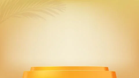 Studio background with podium and shadow of palm leaf on wall. Studio for Illustrazione stock