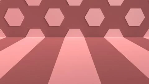 Studio background with stripes on the floor and hexagons on the wall. 3d Stock-Illustration