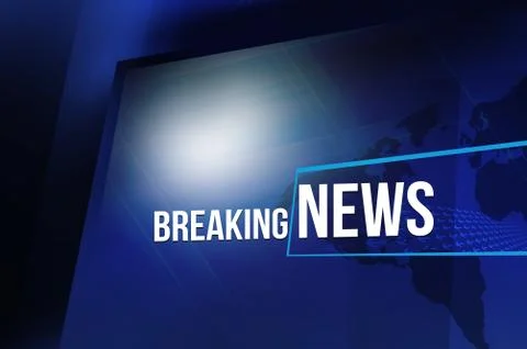 Studio big flat tv screen with breaking news text and global world map concept 스톡 일러스트