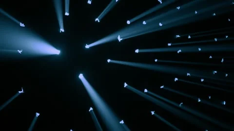 Studio black background, dots with many blue rays of light shine through it Stock Footage 255613369